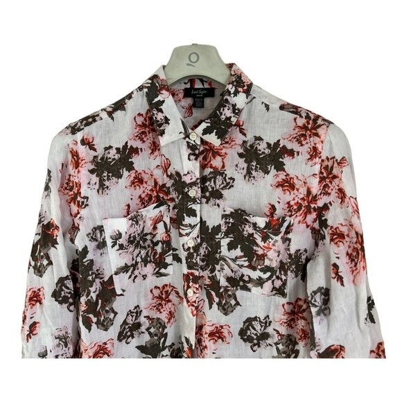 LORD & TAYLOR 100% Linen Printed Shirt Button-up Floral Size Large/P - Picture 2 of 9